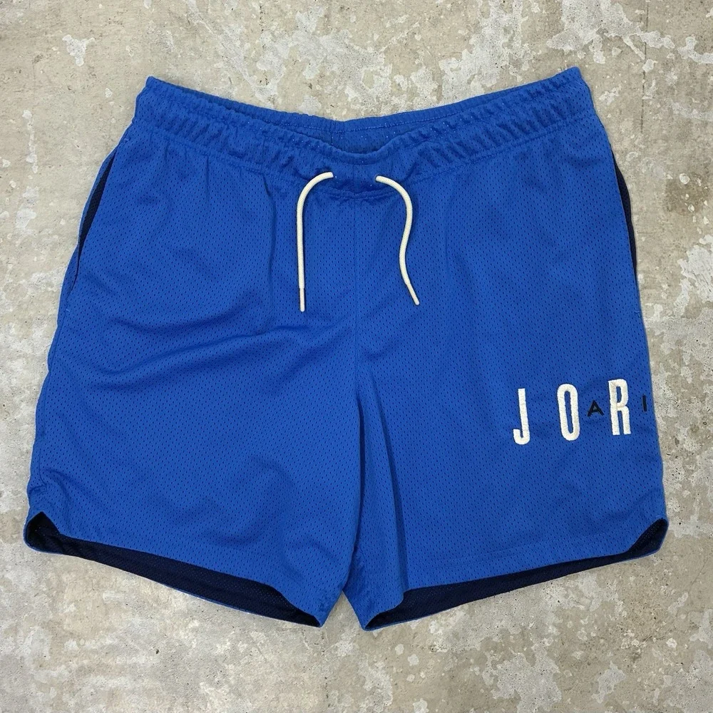 Nike Jordan Mesh Basketball Shorts Large Blue Athletic Drawstring Jumpman DV7742